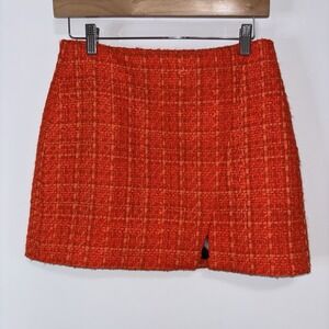 ZARA Red Tweed Mini Skirt Medium M